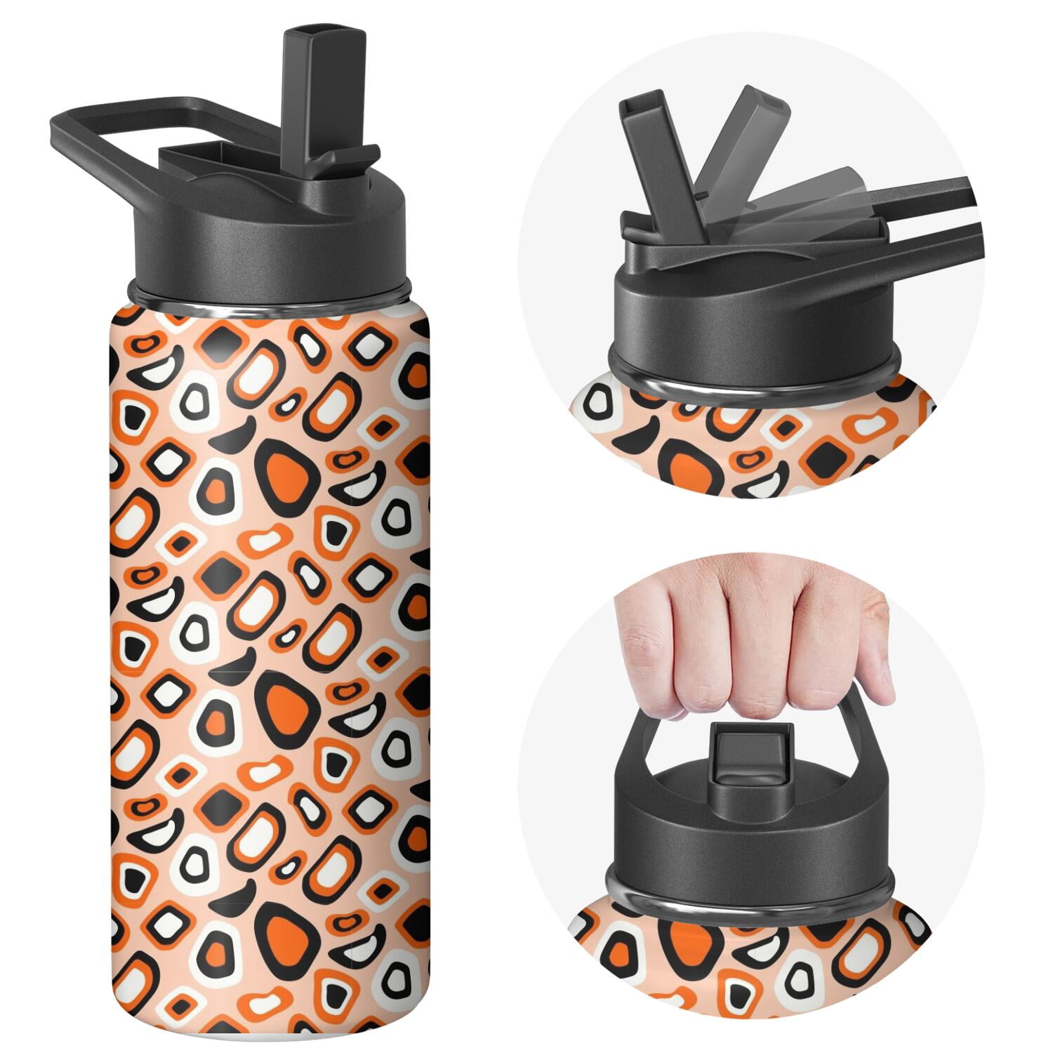 Leopard Print Insulated Stainless Steel Water Bottle with Straw & Cleaning Brush – 18 Oz | Leakproof, BPA-Free, 304 Stainless Steel, Wide Mouth, Travel Mug for Car, Gym, Office