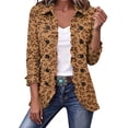 thumbnail image 1 of Leopard Print Jackets For Women Long Sleeve Lapel Button Down Ruffle Trim Open Front Cardigan Casual Lightweight Ruffle Jacket, 1 of 4