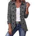 thumbnail image 1 of Leopard Print Jackets For Women Ruffle Trim Lapel Button Down Long Sleeve Open Front Cardigan Casual Fall Cheetah Print Lightweight Coats, 1 of 4