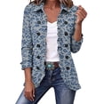 thumbnail image 1 of Leopard Print Jackets For Women Ruffle Trim Lapel Button Down Long Sleeve Open Front Cardigan Casual Fall Cheetah Print Lightweight Coats, 1 of 4