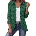 thumbnail image 1 of Leopard Print Jackets For Women Ruffle Trim Lapel Button Down Long Sleeve Open Front Cardigan Casual Fall Cheetah Print Lightweight Coats, 1 of 4