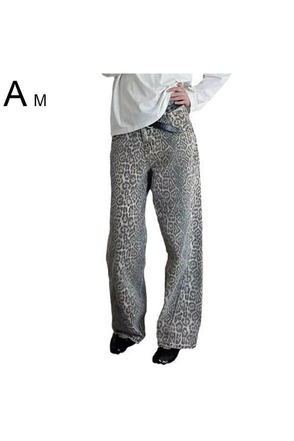 Leopard Print Jeans for Women,Baggy Wide Leg Vintage Casual Jeans,S-3XL Leopard Baggy Pa Cheetah Print Jeans,Y2K Print Light