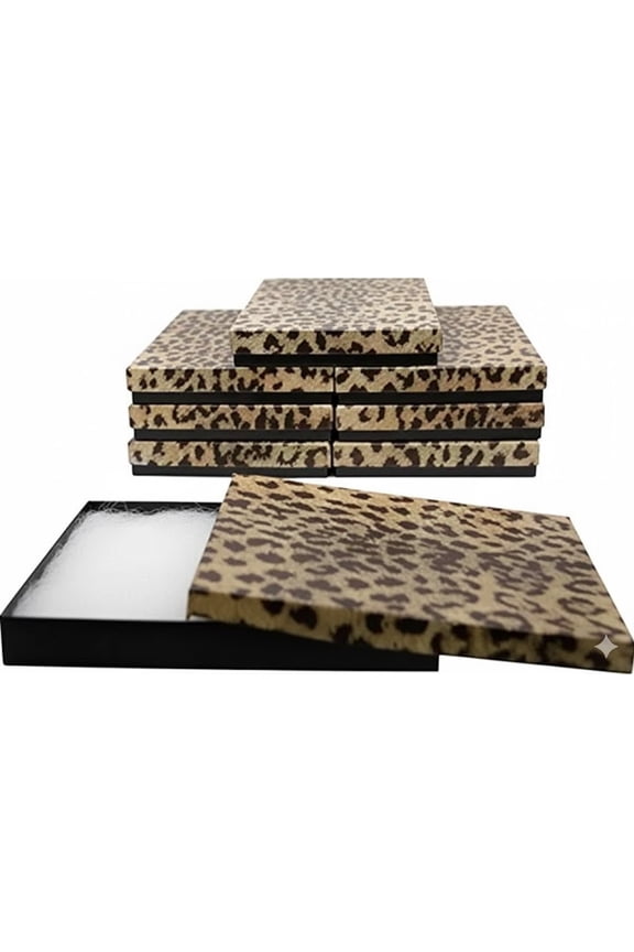 8 Pack Leopard Cardboard Cotton Filled Jewelry Gift Boxes 7x5x1.25 Inches with Lids