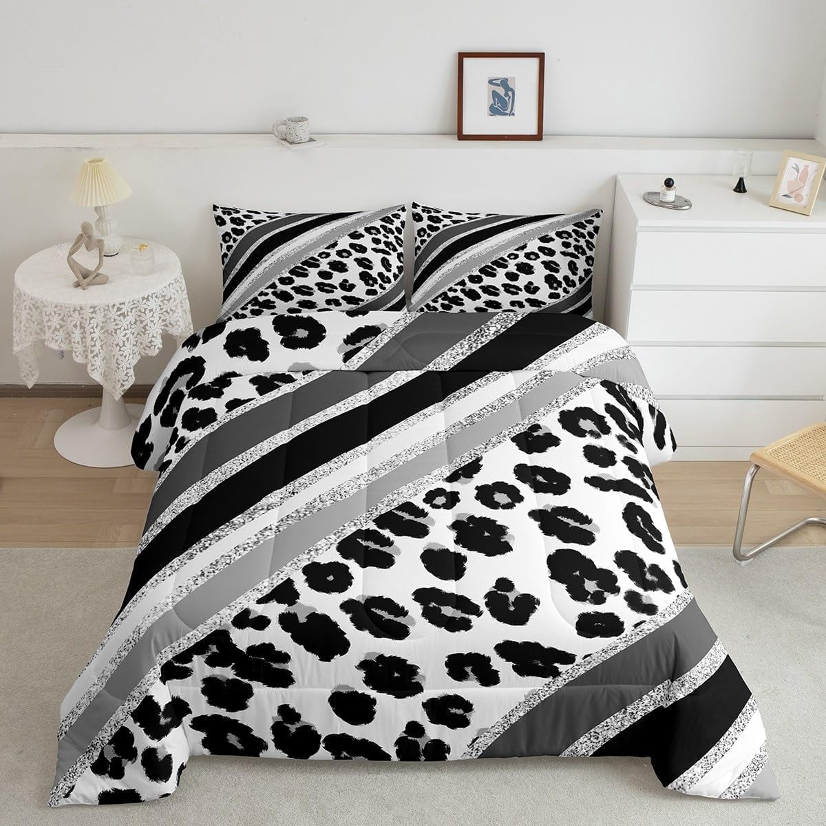 Cheetah Leopard & Floral Print Comforter Set Queen – Animal Print Bedding For Kids, Teens, Bedroom Decor