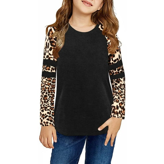 Leopard Print Kids Long Sleeve Round Neck Children Casual T-Shirt Tops