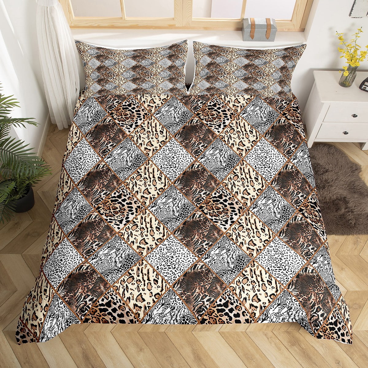 Leopard Print King Comforter Cover,Rustic Cheetah Duvet Cover African Safari Animal Skin Bedding ...