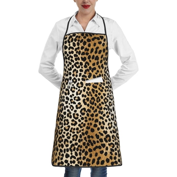 Leopard Print Kitchen Apron, Adjustable Neck Bib Apron with Classic Leopard Pattern, Chef Apron with Pocket for Cooking, Baking & Stylish Kitchen