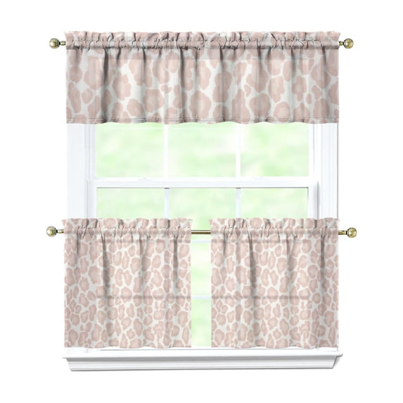 Leopard Print Kitchen Curtains 24 Inch Short - 3 Panel Set, Modern Cheetah Spot Design, Rod Pocket Animal Print Curtains 100% Polyester, Fashion Tropical Pattern for Living Room, Bedroom, Easy Wash