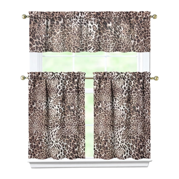 Leopard Print Kitchen Curtains 36 Inch Short - 3 Panel Set, Modern Cheetah Spot Design, Rod Pocket Animal Print Curtains 100% Polyester, Fashion Tropical Pattern for Living Room, Bedroom, Easy Wash