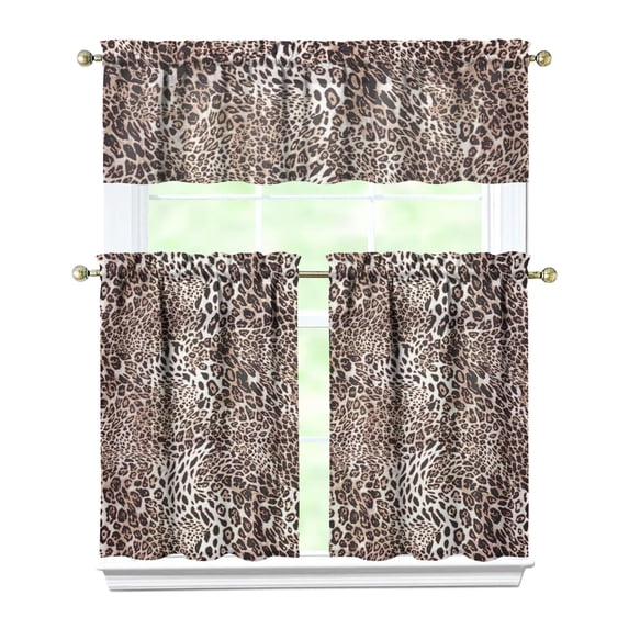 Leopard Print Kitchen Curtains 36 Inch Short - 3 Panel Set, Modern Cheetah Spot Design, Rod Pocket Animal Print Curtains 100% Polyester, Fashion Tropical Pattern for Living Room, Bedroom, Easy Wash