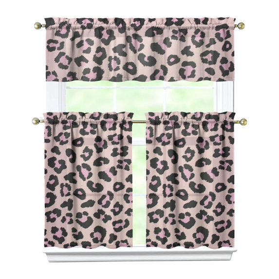 Leopard Print Kitchen Curtains 36 Inch Short - 3 Panel Set, Modern Cheetah Spot Design, Rod Pocket Animal Print Curtains 100% Polyester, Fashion Tropical Pattern for Living Room, Bedroom, Easy Wash