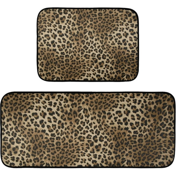 Leopard Print Kitchen Rugs Sets of 2 Non Slip Kitchen Mat Animal Print Polyester Area Rugs Set Floor Mats Washable Carpet Mat Comfort Standing Mat for Kitchen Laundry Sink Office