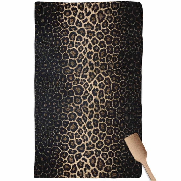 Leopard Print Kitchen Towel Dish Cloths Set of 1, Microfiber Soft Kitchen Hand Towels, Chic Abstract Black Brown Animals Texture Absorbent Quick Drying Dishcloths 18 x 28 Inches