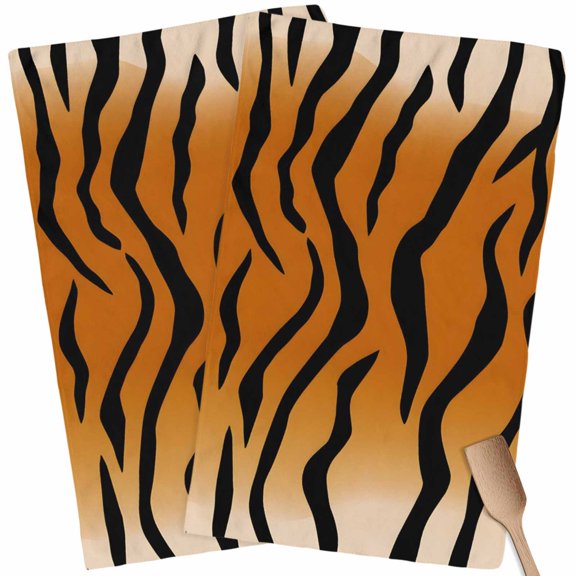 Leopard Print Kitchen Towel Dish Cloths Set of 2, Microfiber Soft Kitchen Hand Towels, Farmhouse Brown Black Animal Texture Absorbent Quick Drying Dishcloths 18 x 28 Inches