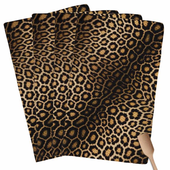Leopard Print Kitchen Towel Dish Cloths Set of 4, Microfiber Soft Kitchen Hand Towels, Farmhouse Gradient Animals Texture Absorbent Quick Drying Dishcloths 18 x 28 Inches