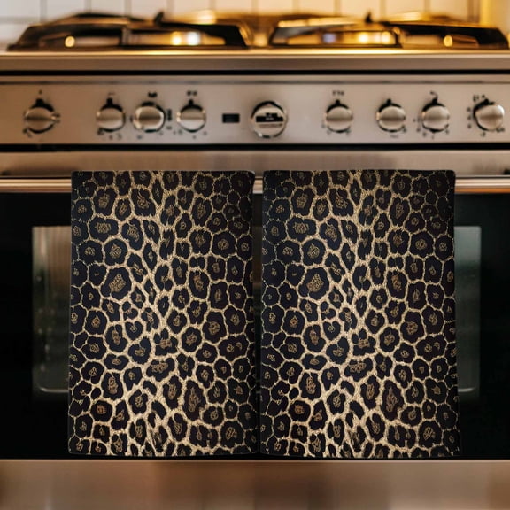Leopard Print Kitchen Towels Set of 1, Chic Abstract Black Brown Animals Texture Absorbent Dish Towels for Kitchen, Microfiber Hand Towel, Quick Drying Tea Towel for Cleaning Decorative Dishcloths