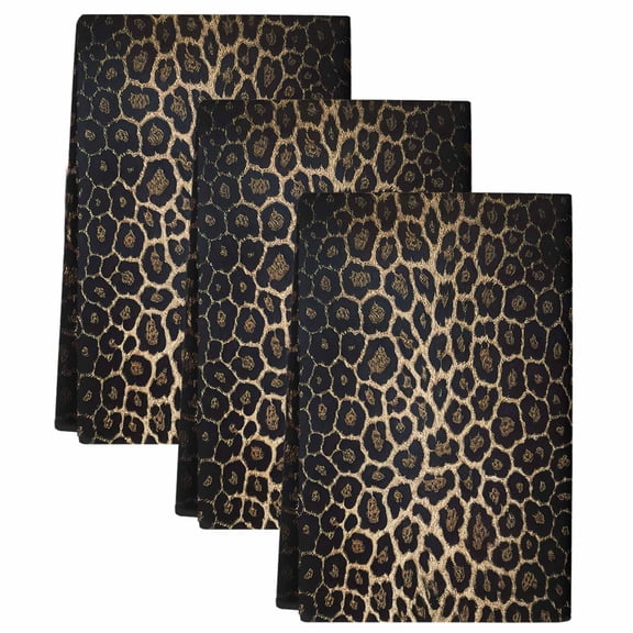 Leopard Print Kitchen Towels Set of 3, Absorbent Microfiber Dish Tea Towels with Hanging Loop, Chic Abstract Black Brown Animals Texture Resuable Hand Towel for Home Kitchen Cooking Cleaning 18"x28"