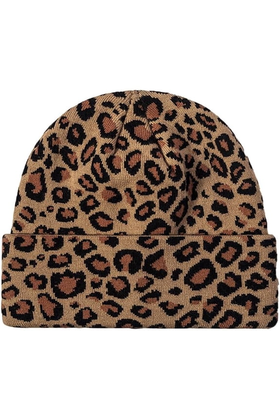 Leopard Print Knitted Beanie Cheetah Print Skull Cap 2 Layers Cuffed Slouchy Beanie Hats Winter Warm Outdoor