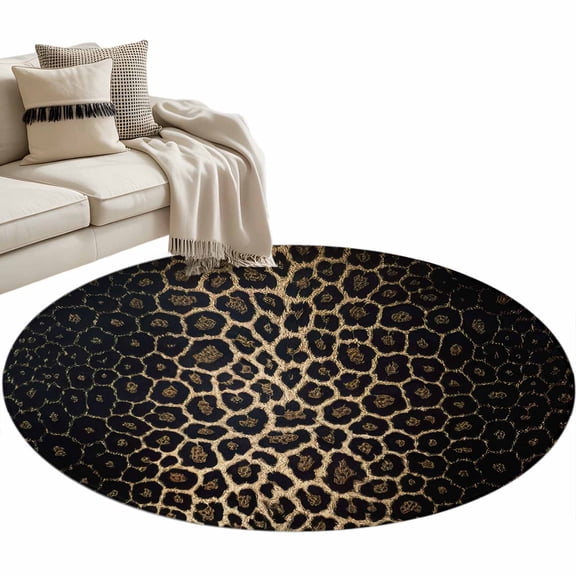 Leopard Print Large Area Rugs for Bedroom Living Room, Soft Non Slip Carpet Bedside Rug, Chic Abstract Black Brown Animals Texture Round Floor Cover Kitchen Accent Rug 3.3' for Dining Room/Office