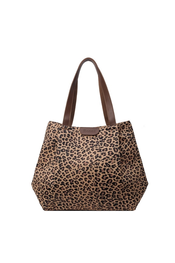 Leopard Print Large-Capacity Canvas Tote Bag, Stylish & Versatile for Daily Commute & Shopping, Brown Canvas with Leopard Print, Women's Ba