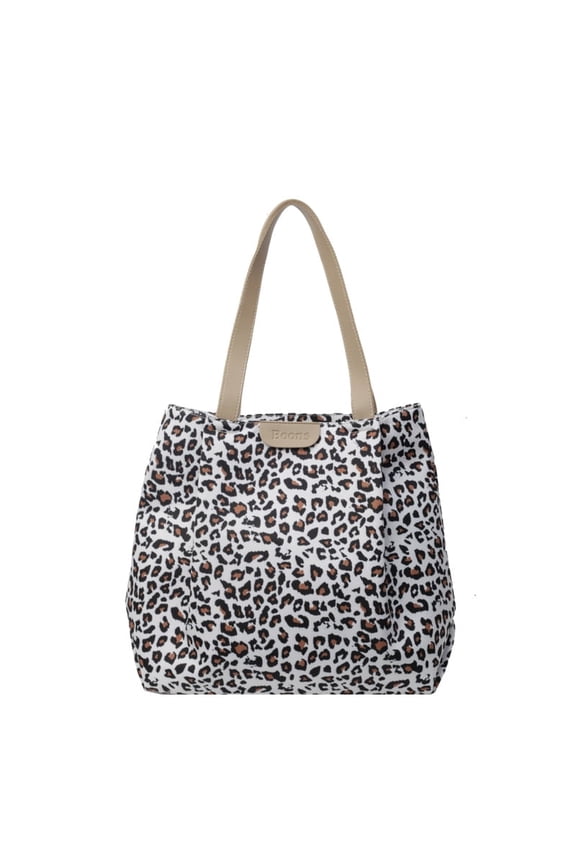 Leopard Print Large-Capacity Canvas Tote Bag, Stylish & Versatile for Daily Commute & Shopping, White Canvas with Leopard Print, Women's Bag