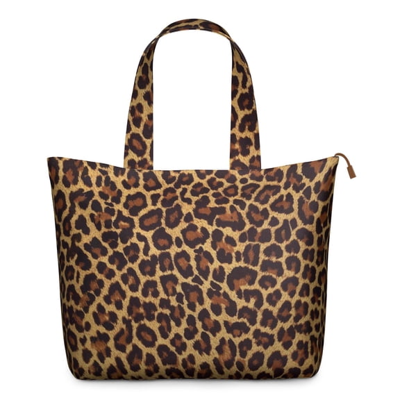 Leopard Print Large Capacity Tote Bag for Women, Zipper Closure Travel Weekender Bag with Interior Pockets, Lightweight Carry-On Bag for Gym, Work & Travel (Cheetah Spots Design)