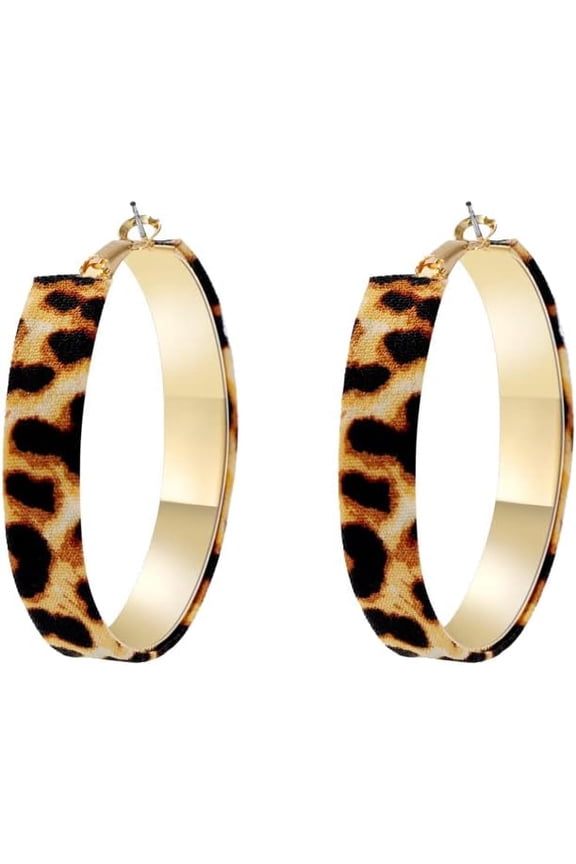 Leopard Print Large Hoop Earrings for Women 14K Gold Plated Chunky Big Huggie Hoops 50mm Circle Round Statement Earrings Studs Fashion Jewelry