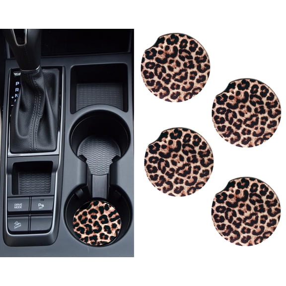 Leopard Print Larger 2.75 Inch Car Coasters 4 Pack, Absorbent Neoprene Fabric Coasters Car Cup Coaster Drink Cup Holder Coasters, Animal Themed, Cheetah (LEOPARD PRINT, MEDIUM)