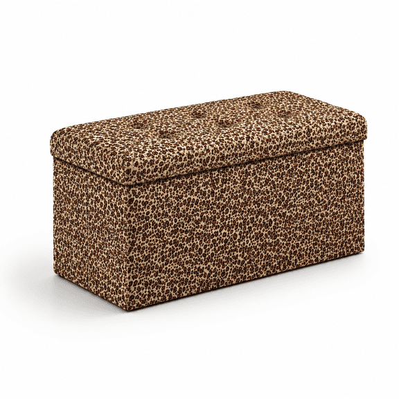 Leopard Print Leather 30"D x 15"W x 15"H Folding Storage Ottoman Bench
