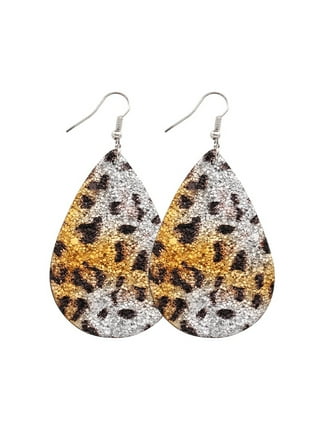 1pair Halloween Leopard Print Mixed Color Water Drop Shape Pu Leather  Dangle Earrings Suitable For Women To Wear