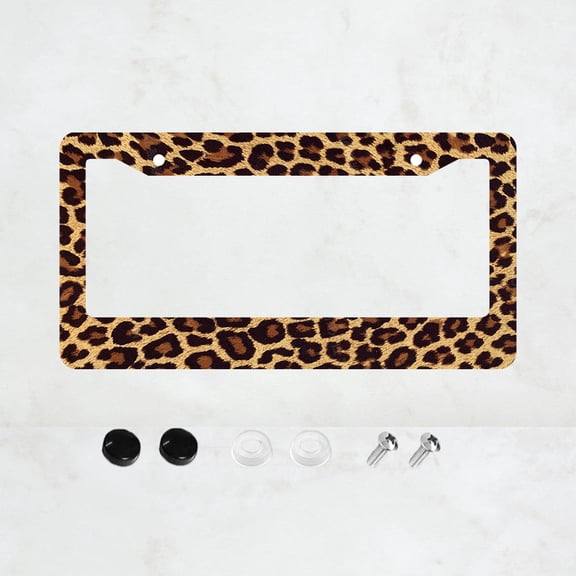 Leopard Print License Plate Prame Aluminum Auto Parts License Plate Decorative Screws Fit Standard 2 Holes 1 U.S. License Plate, 12.2x 6.3 Inch
