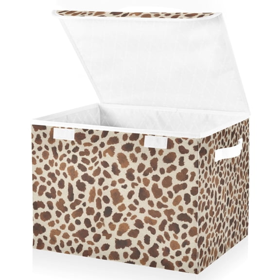 Leopard Print Lidded Home Storage Bins Closet With Handle Stackable Foldable Oxford Fabric Storage Box for Bedroom Office