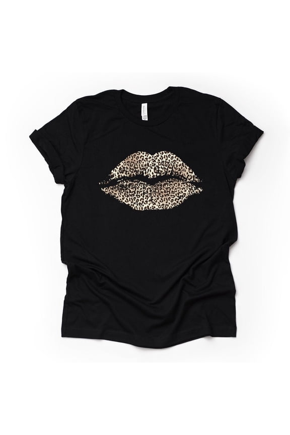Leopard Print Lips T-Shirt - Distressed Graphic Tee