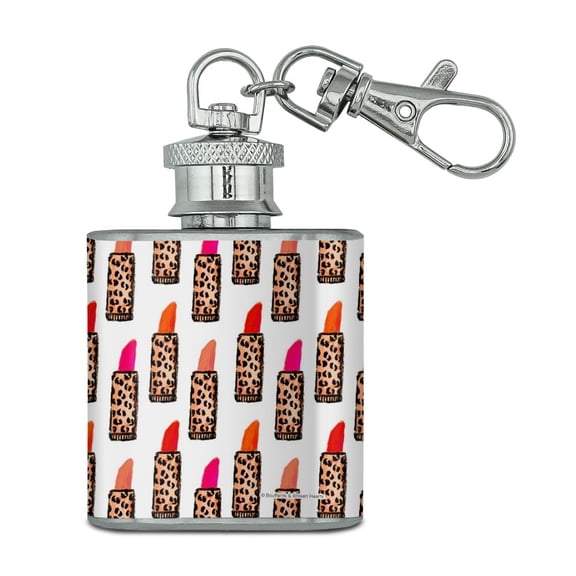 Leopard Print Lipsticks Stainless Steel 1oz Mini Flask Key Chain