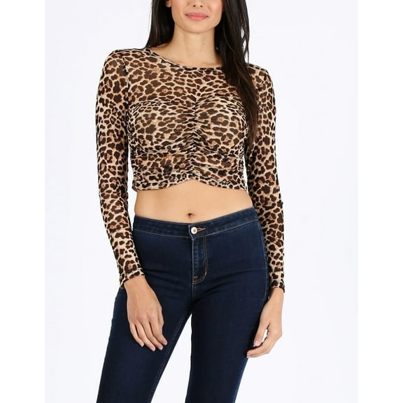 Leopard Print Long Sleeve Crop Top
