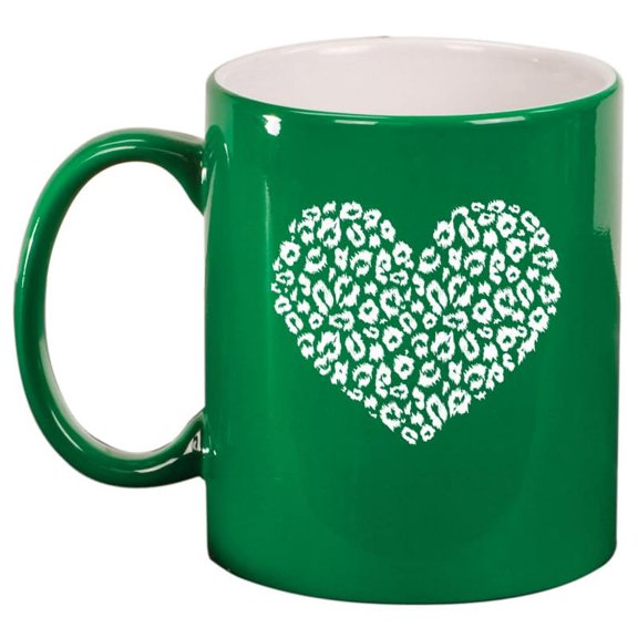Leopard Print Love Heart Ceramic Coffee Mug Tea Cup Gift (11oz Green)