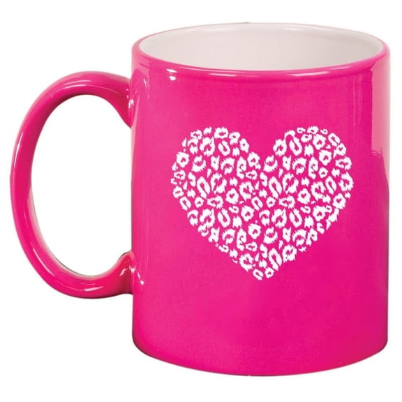 Leopard Print Love Heart Ceramic Coffee Mug Tea Cup Gift (11oz Hot Pink)