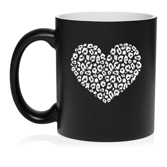 Leopard Print Love Heart Ceramic Coffee Mug Tea Cup Gift (11oz Matte Black)