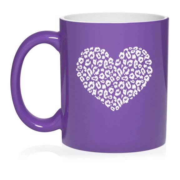 Leopard Print Love Heart Ceramic Coffee Mug Tea Cup Gift (11oz Purple)