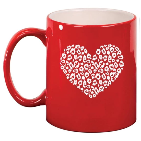 Leopard Print Love Heart Ceramic Coffee Mug Tea Cup Gift (11oz Red)