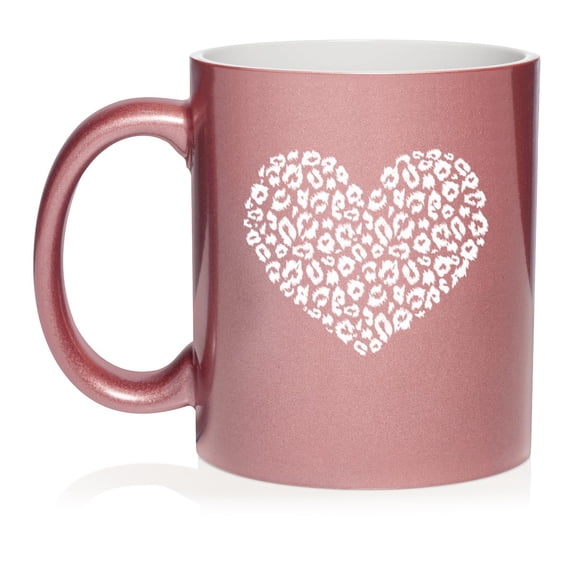 Leopard Print Love Heart Ceramic Coffee Mug Tea Cup Gift (11oz Rose Gold)