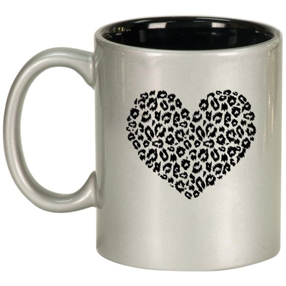 Leopard Print Love Heart Ceramic Coffee Mug Tea Cup Gift (11oz Silver)