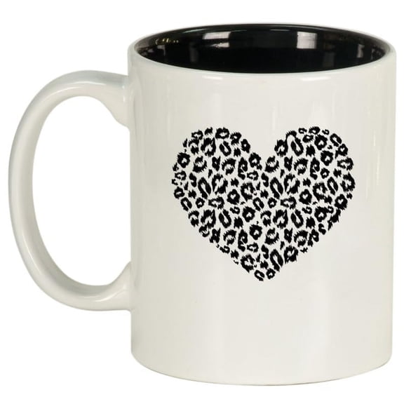 Leopard Print Love Heart Ceramic Coffee Mug Tea Cup Gift (11oz White)