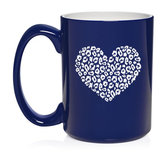Leopard Print Love Heart Ceramic Coffee Mug Tea Cup Gift (15oz Blue)