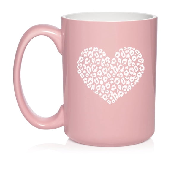 Leopard Print Love Heart Ceramic Coffee Mug Tea Cup Gift (15oz Light Pink)
