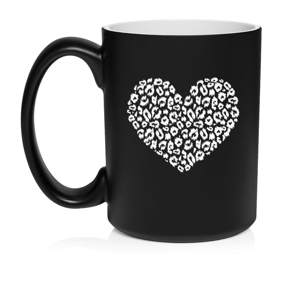 Leopard Print Love Heart Ceramic Coffee Mug Tea Cup Gift (15oz Matte Black)