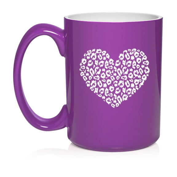 Leopard Print Love Heart Ceramic Coffee Mug Tea Cup Gift (15oz Purple)