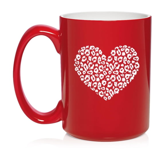Leopard Print Love Heart Ceramic Coffee Mug Tea Cup Gift (15oz Red)