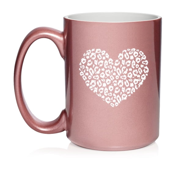 Leopard Print Love Heart Ceramic Coffee Mug Tea Cup Gift (15oz Rose Gold)