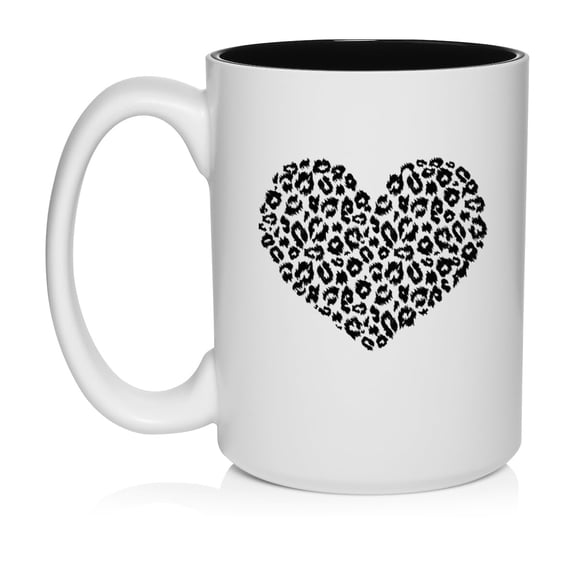 Leopard Print Love Heart Ceramic Coffee Mug Tea Cup Gift (15oz White)